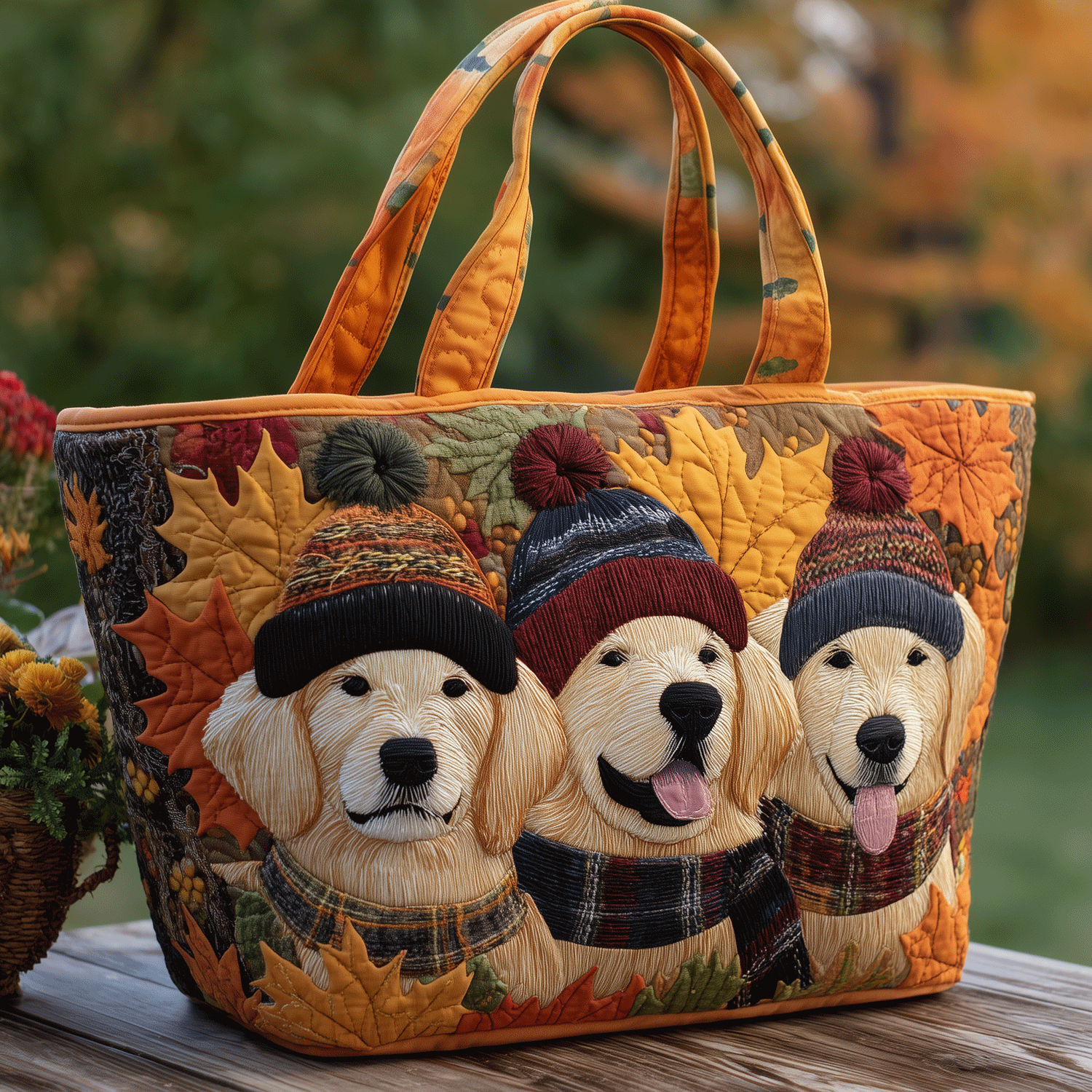 Fall Retriever Quilted Tote Bag Top Tote Bags Unique Golden Retriever Gifts
