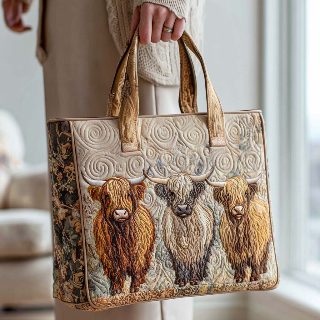Farm Fluff Quilted Tote Bag Best Everyday Tote Bag Gifts For Highland Cow Lovers