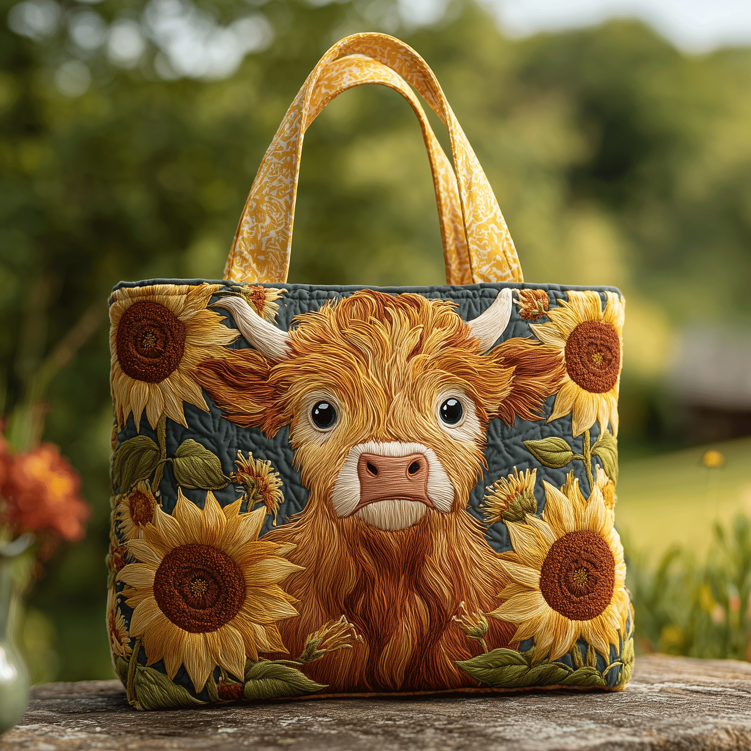 Farm Friend Quilted Tote Bag Cute Tote Bags Highland Cow Stuff Gifts