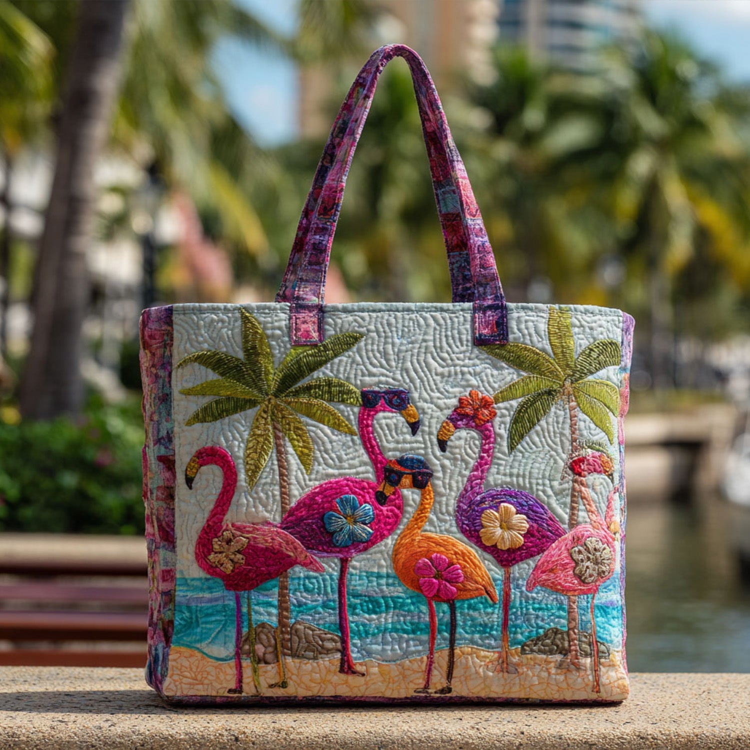 Feather Friends Quilted Tote Bag Popular Designer Tote Bags Flamingo Gifts For Mom Grandma