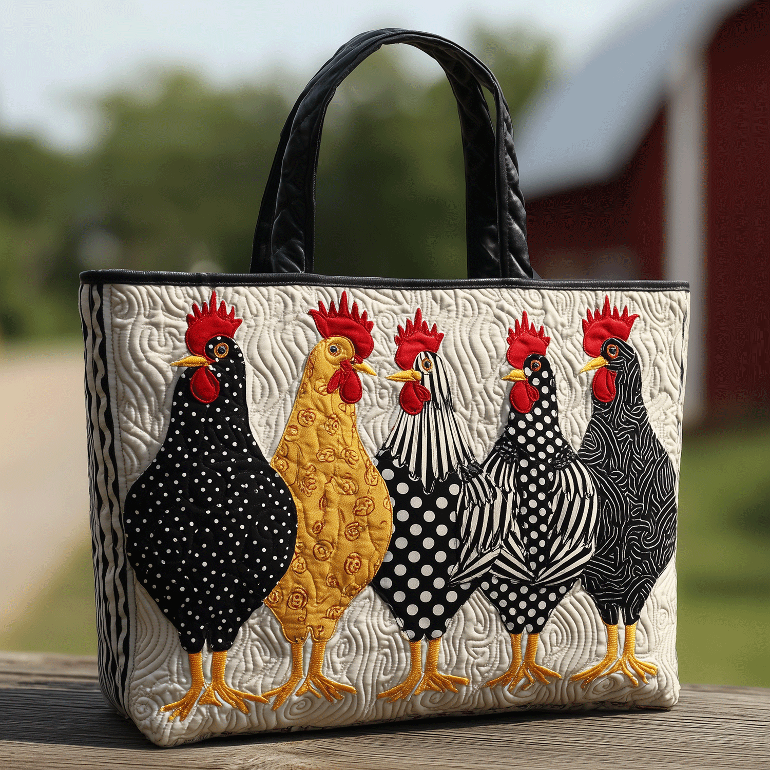 Feathered Five Quilted Tote Bag Trendy Tote Gifts For People Who Raise Chickens