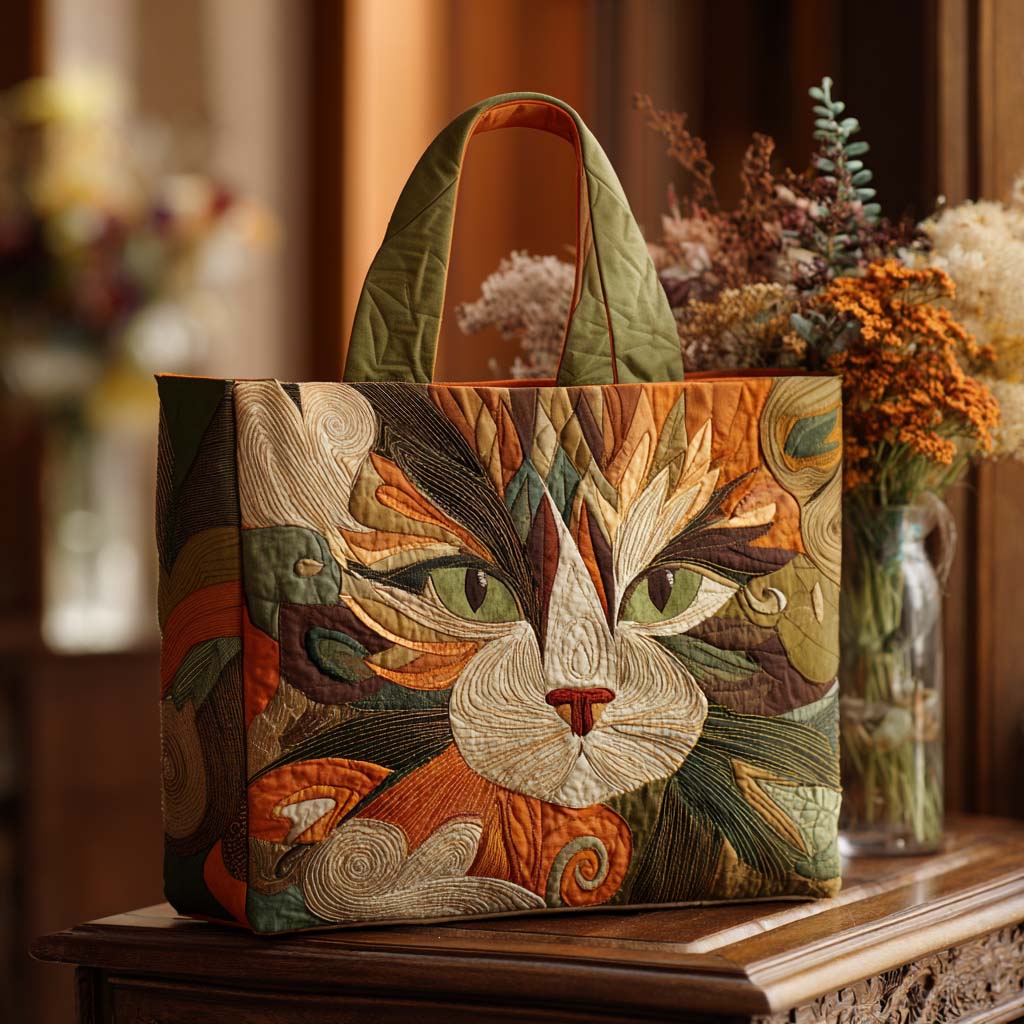 Feline Beauty Quilted Tote Bag Best Luxury Tote Cute Fall Gift Ideas