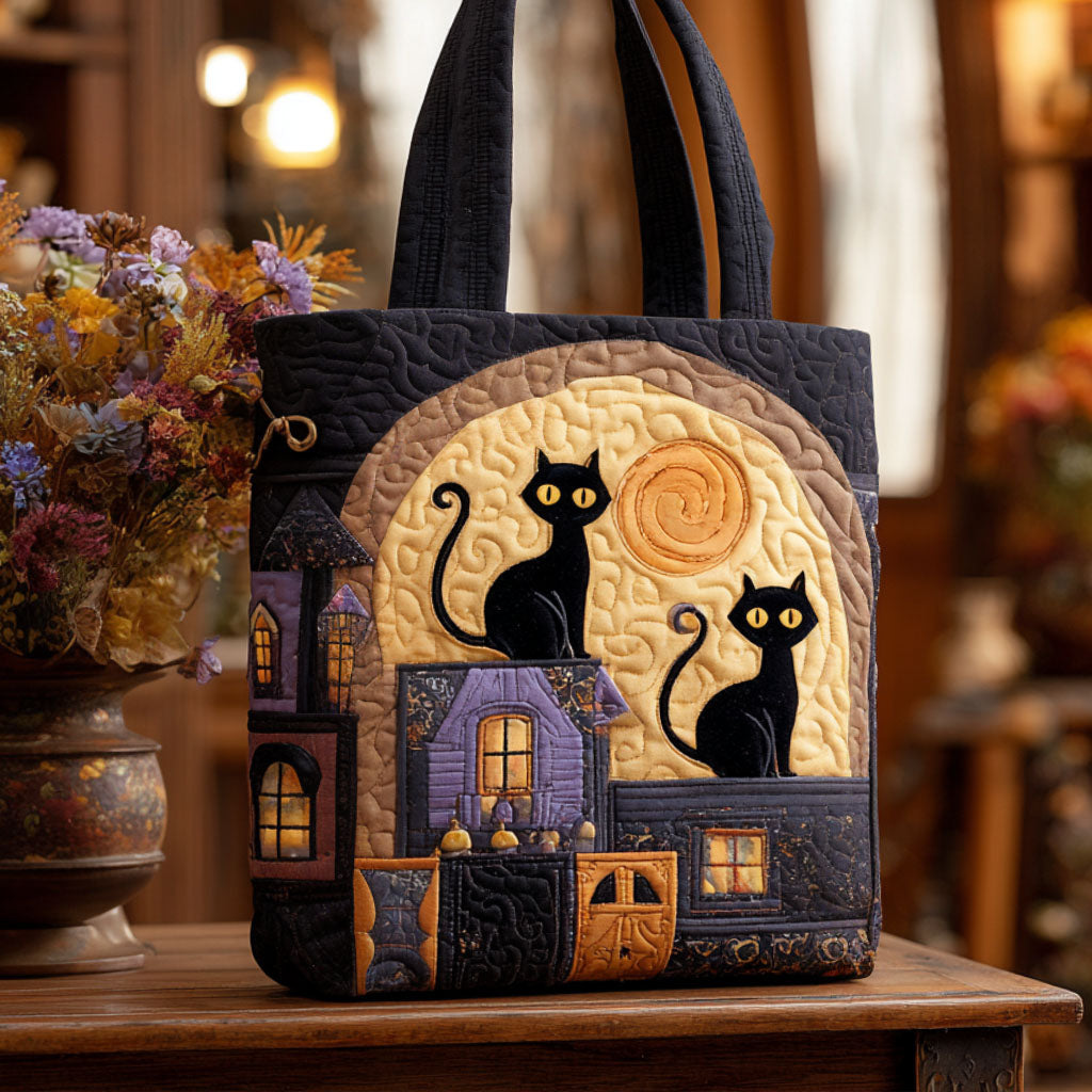 Feline Mystery Quilted Tote Bag Popular Designer Totes Black Cat Mom Gifts