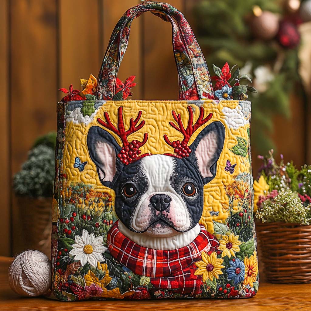 Festive Antler Quilted Tote Bag Best Mom Tote Bag Great Gifts For Dog Lovers