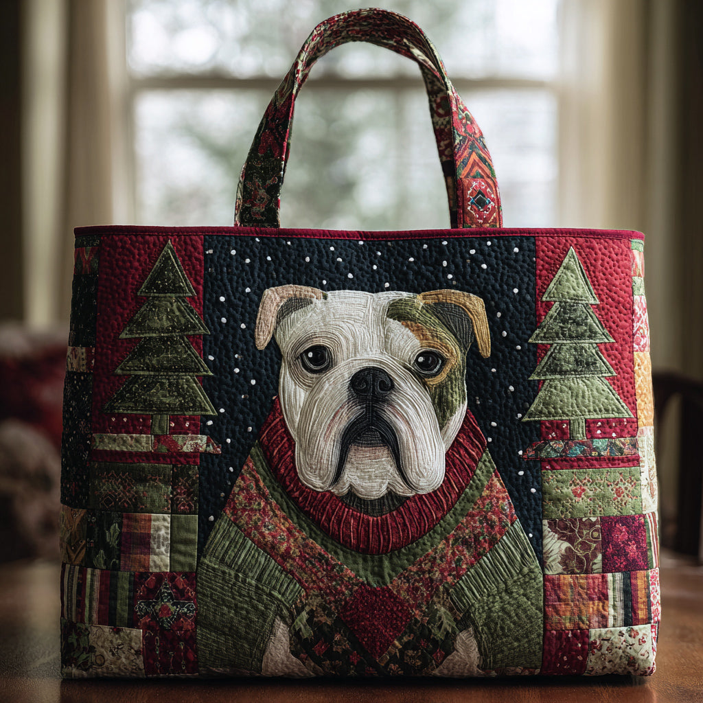 Festive Bulldog Quilted Tote Bag Popular Womens Tote Bags Bulldog Owner Gifts