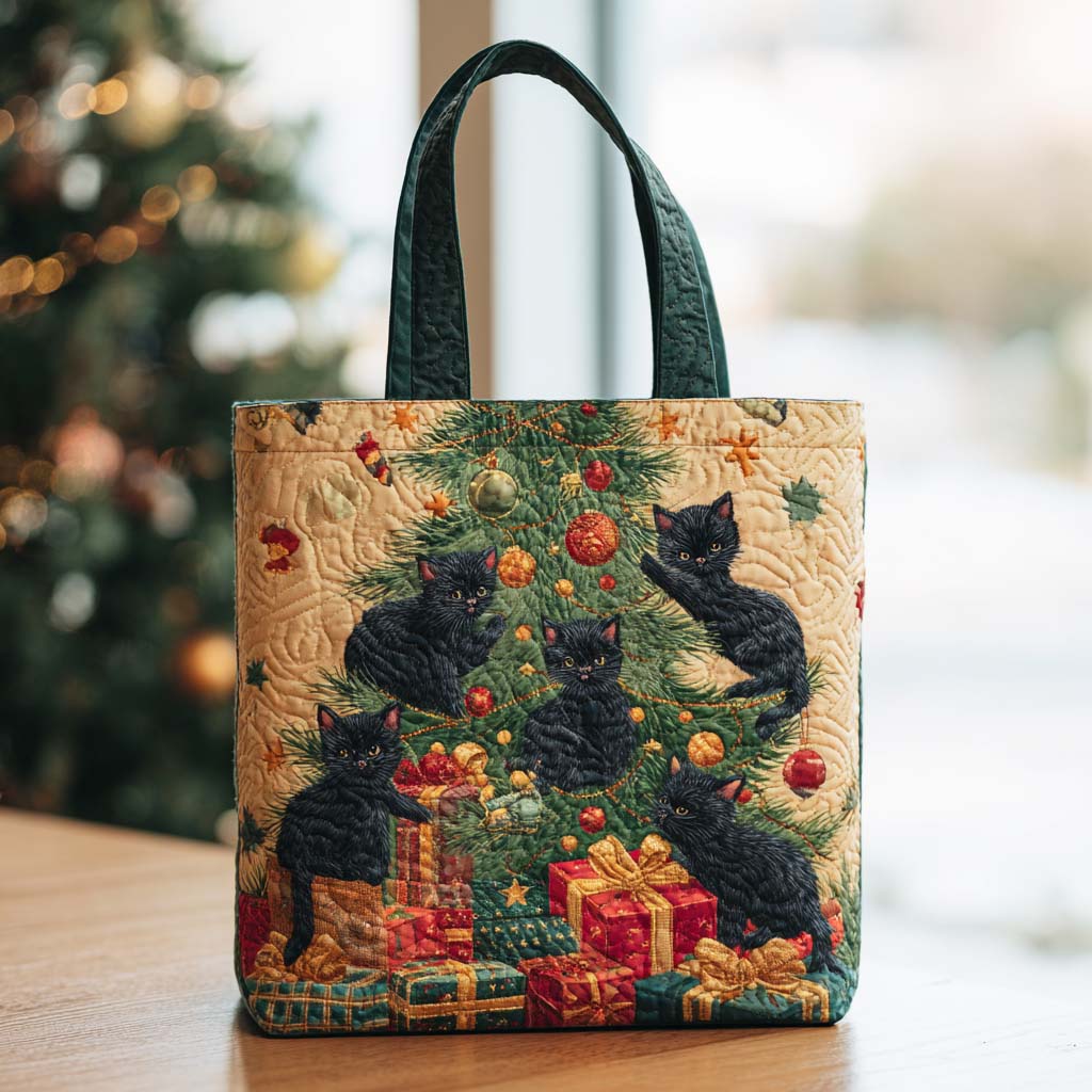 Festive Cat Quilted Tote Bag Trendy Shoulder Bags Awesome Gifts For Cat Lovers