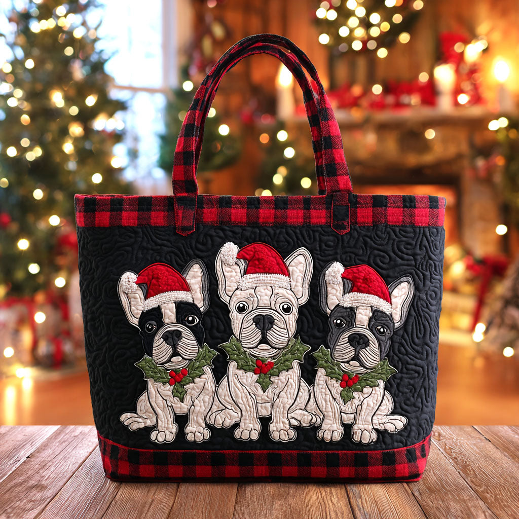 Festive Frenchies Quilted Tote Bag Tote Bag Shoulder Cute French Bulldog Gifts