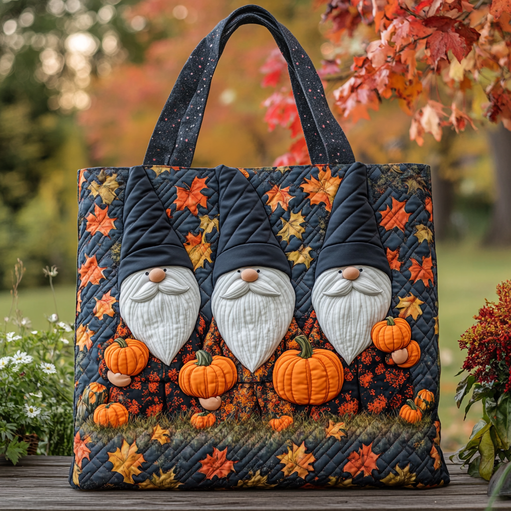 Festive Gnome Quilted Tote Bag Shoulder Bag Vintage Gift Ideas For Fall