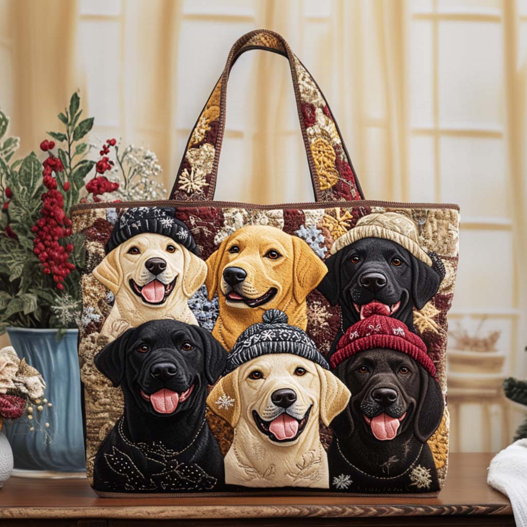Festive Pals Quilted Tote Bag Vintage Shoulder Bag Gifts For Lab Lovers