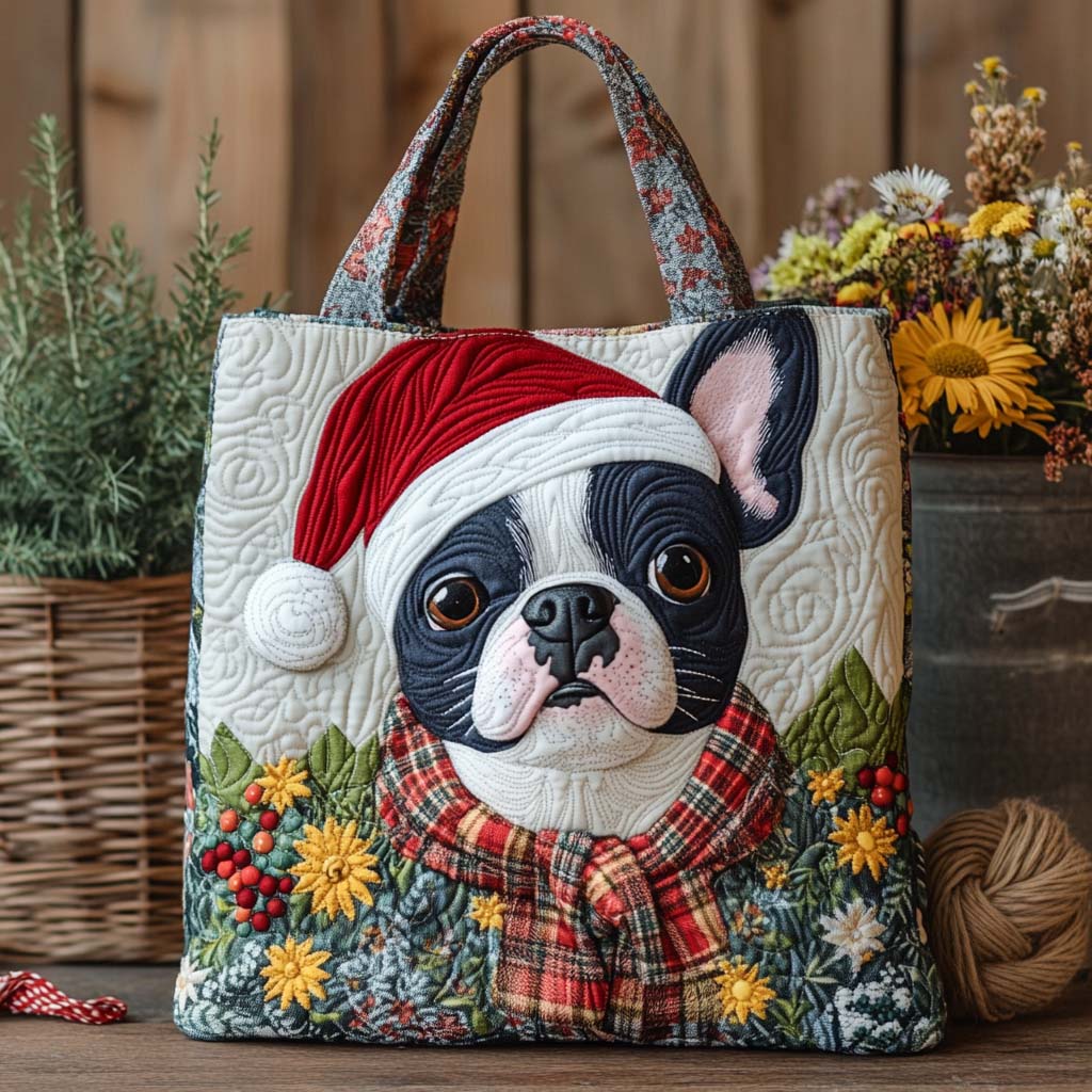 Festive Pup Quilted Tote Bag Most Popular Tote Bags Good Gifts For Dog Lovers