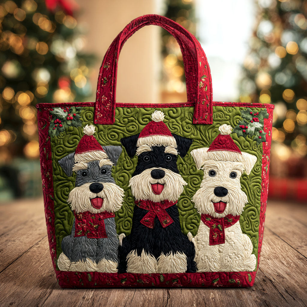 Festive Snow Schnauzer Quilted Tote Bag Cute Tote Bags Xmas Gifts For Dog Lovers
