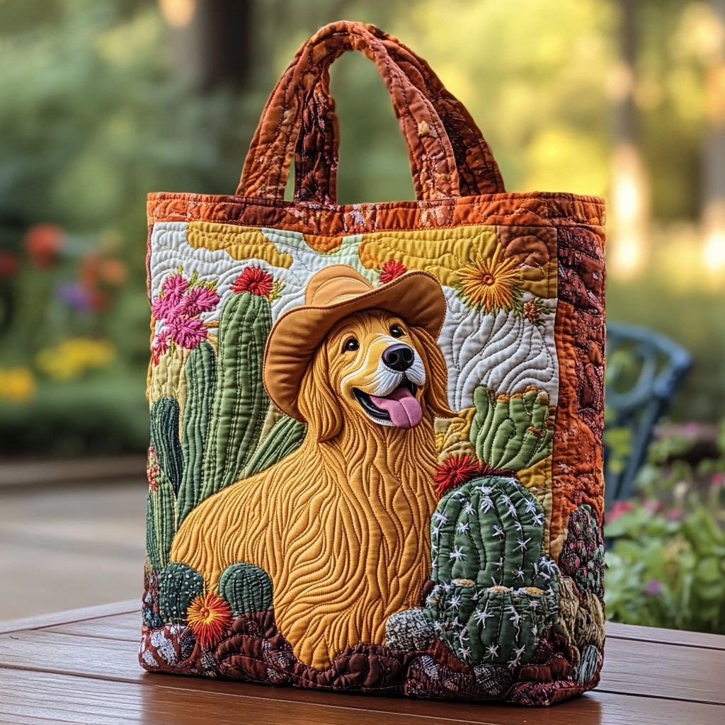 Field Sunshine Quilted Tote Bag Cool Tote Bags For Women Unique Golden Retriever Gifts