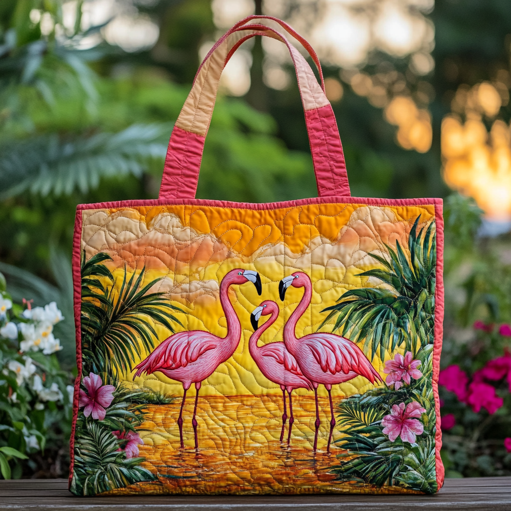 Flamingo Garden Quilted Tote Bag Best Everyday Tote Bag Flamingo Birthday Gift Ideas