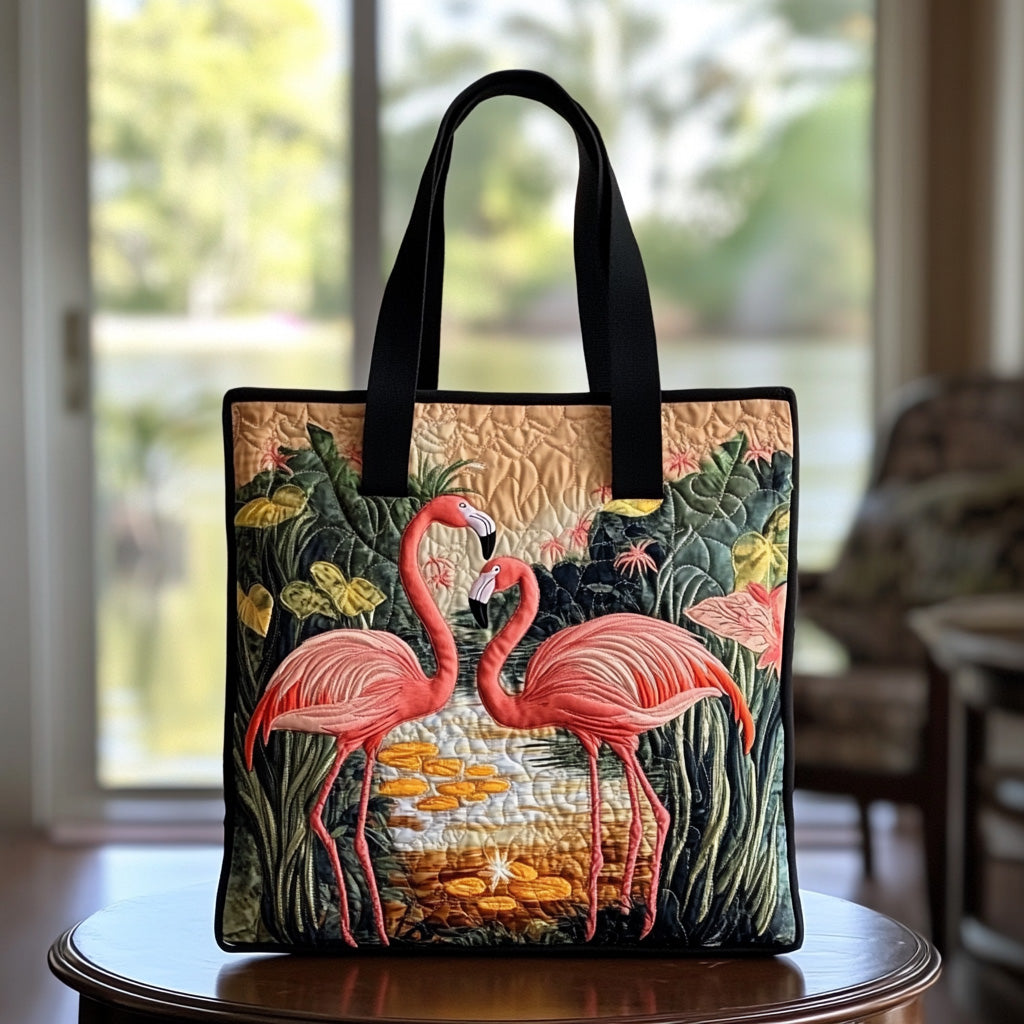 Flamingo Groove Quilted Tote Bag Large Tote Bag Pink Flamingo Gifts