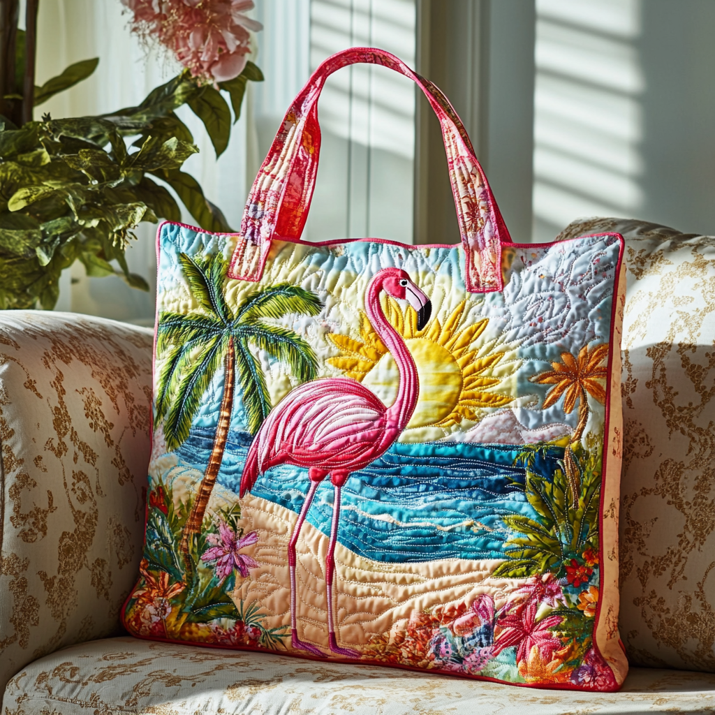 Flamingo Shore Quilted Tote Bag Best Shoulder Bags Beach Vacation Gift Ideas