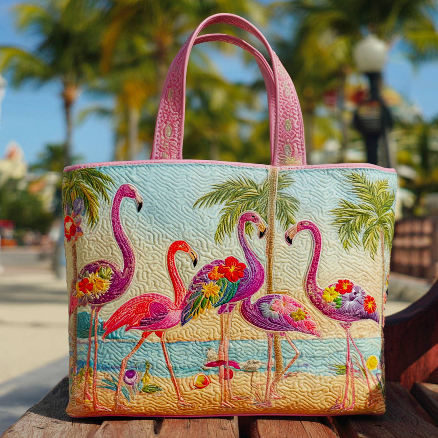 Flamingo Trails Quilted Tote Bag Womens Shoulder Bags Flamingo Birthday Gift Ideas