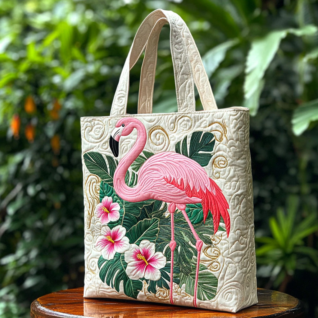 Flamingo Twist Quilted Tote Bag Large Tote Bag Flamingo Presents