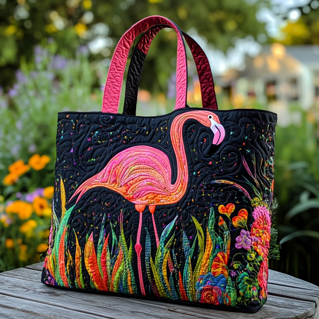 Flamingo Walk Quilted Tote Bag Best Everyday Tote Bag Flamingo Gifts For Ladies