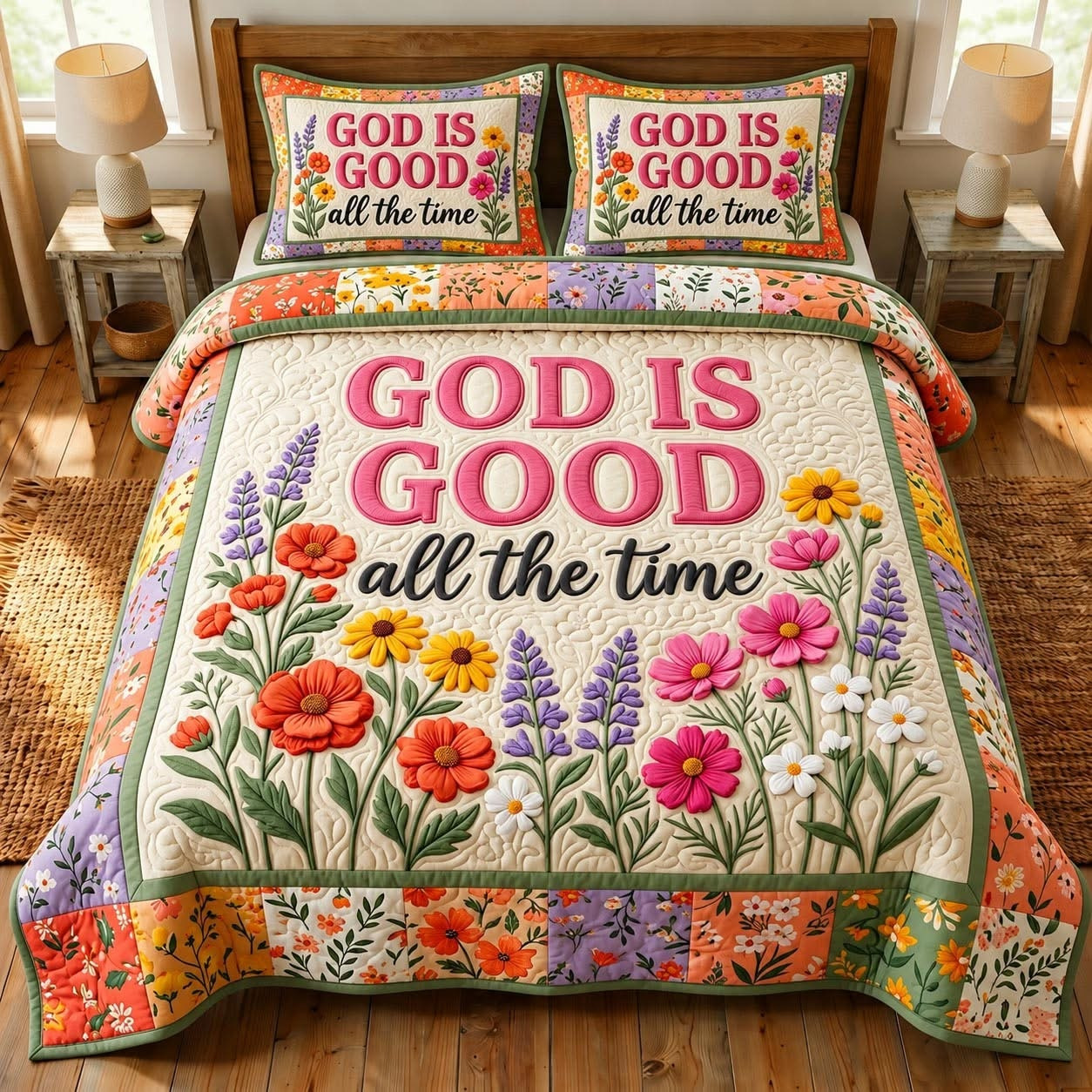 Floral Bible Quilted Bedding Set Christian Bedroom Decor Gift For Church Ladies