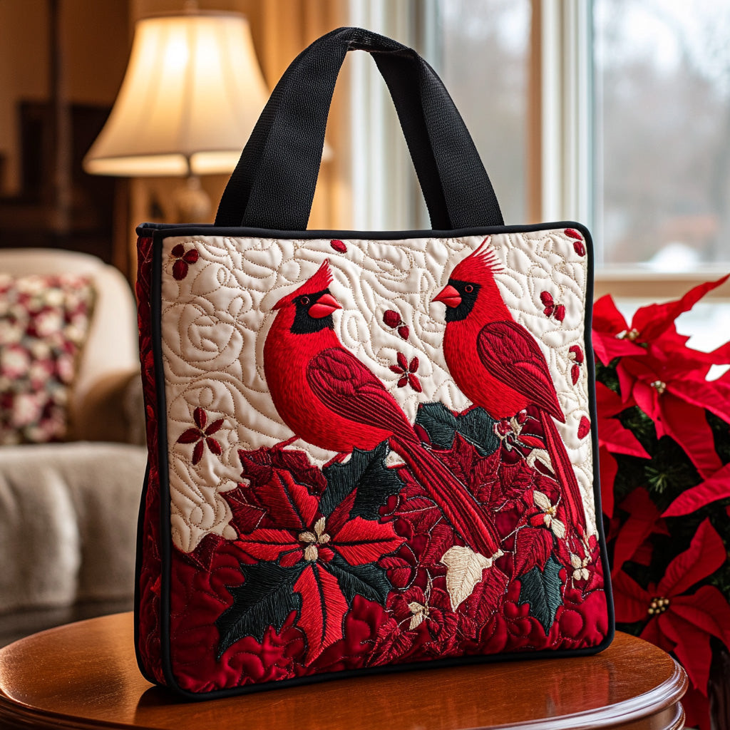 Floral Cardinal Quilted Tote Bag Cute Shoulder Bags Red Cardinal Gifts For Mom