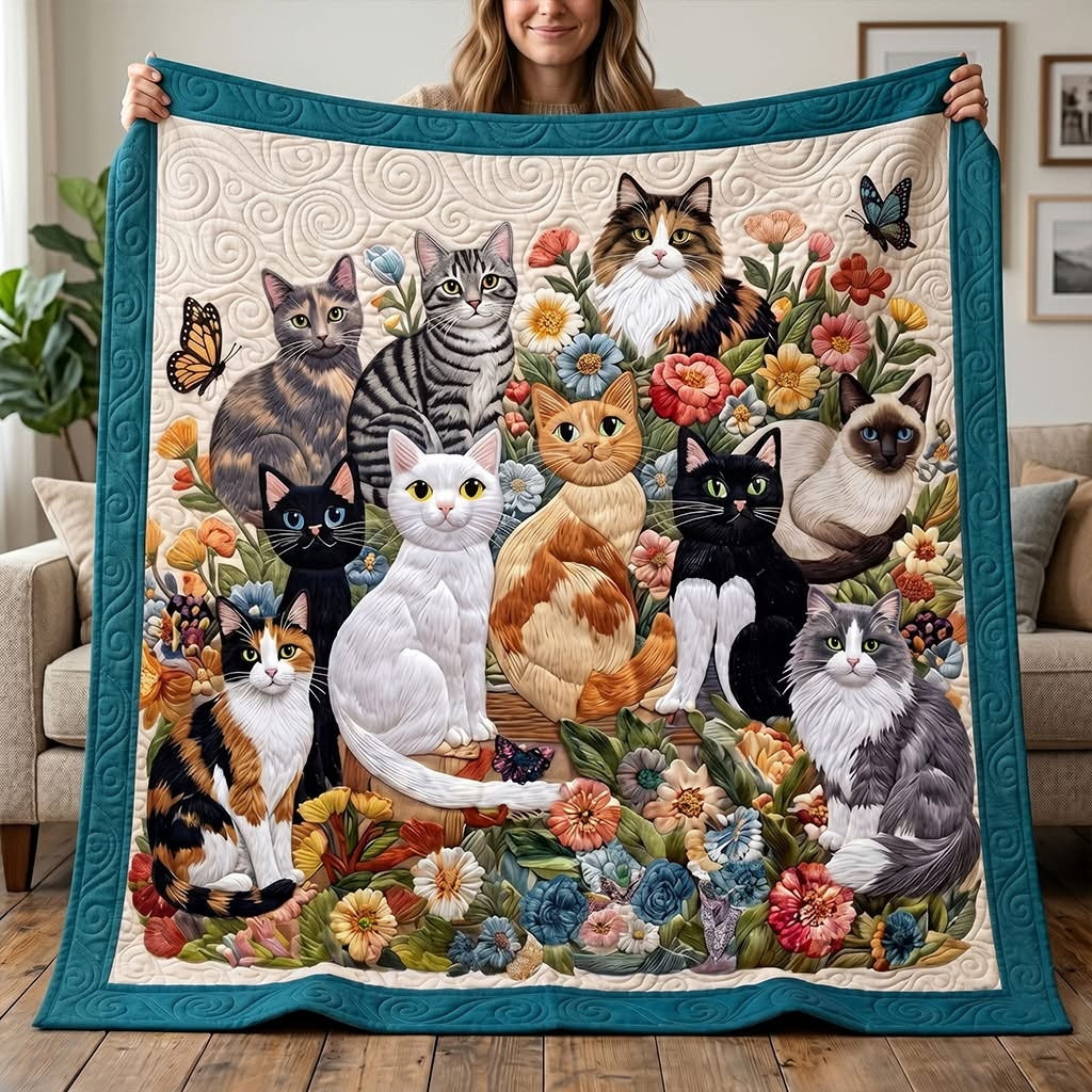 Floral Cat Quilt Blanket Bedroom Decorations Beautiful Gift For Her