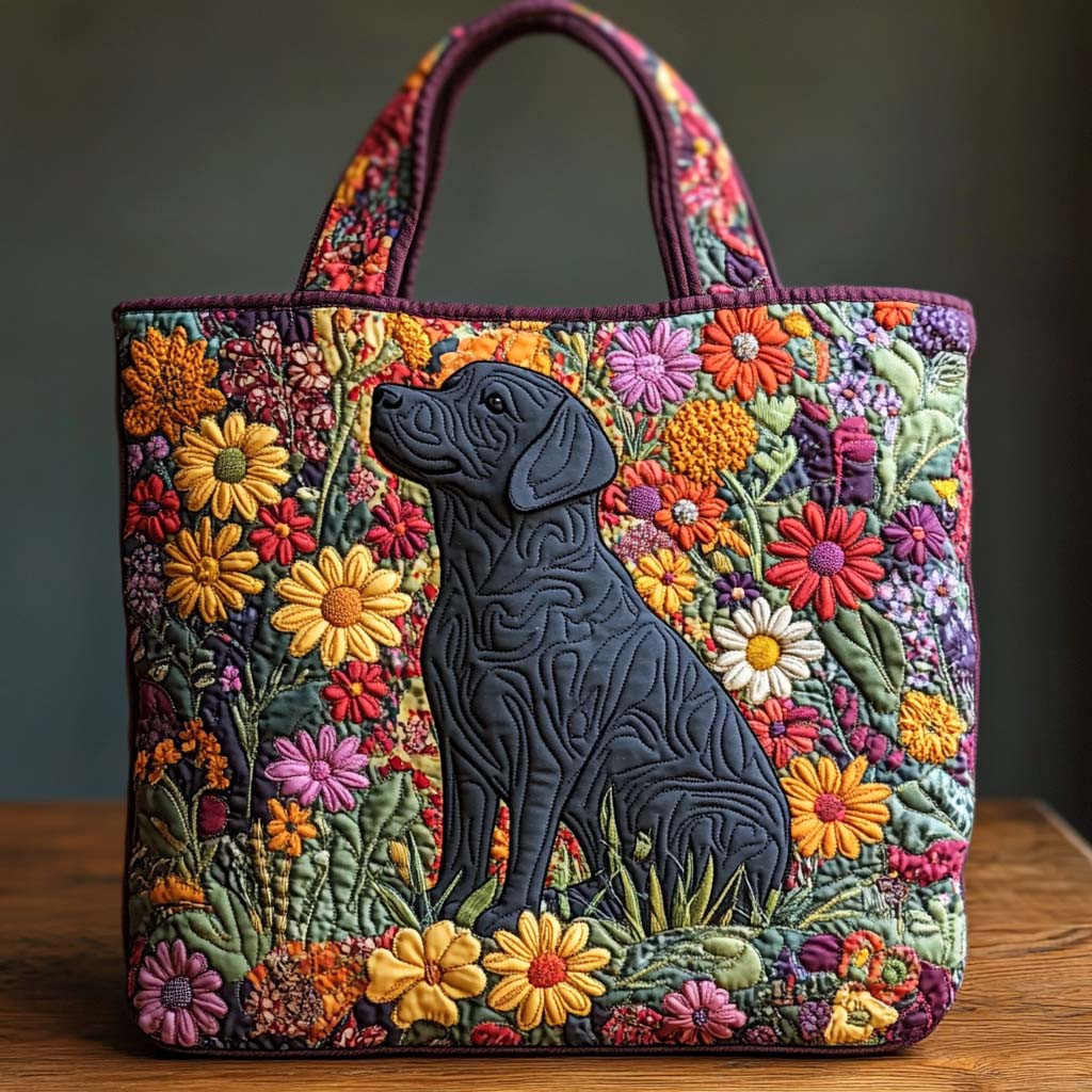 Floral Guardian Lab Quilted Tote Bag Tote Bag Shoulder Labrador Themed Gifts