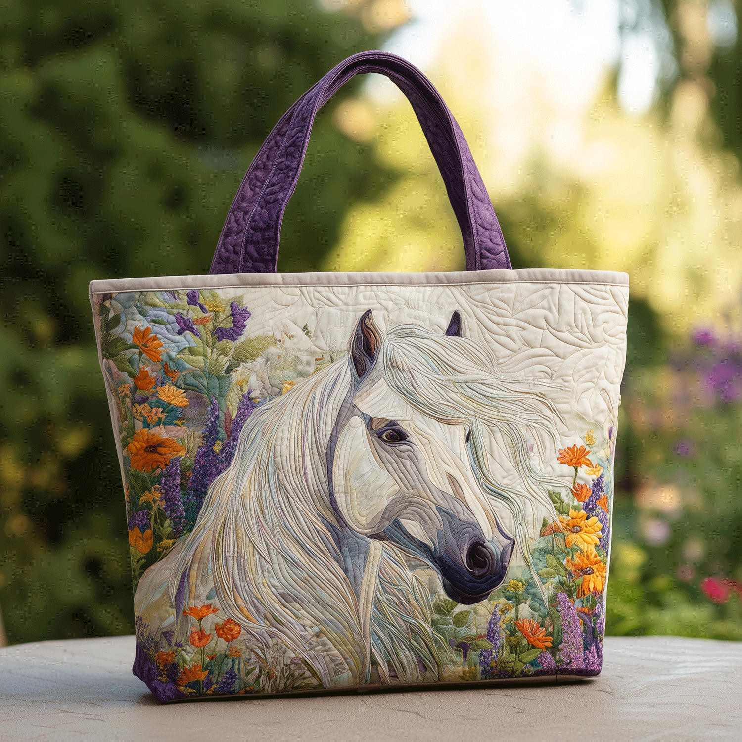 Floral Horse Quilted Tote Bag Best Everyday Shoulder Bag Best Gifts For Horse Riders