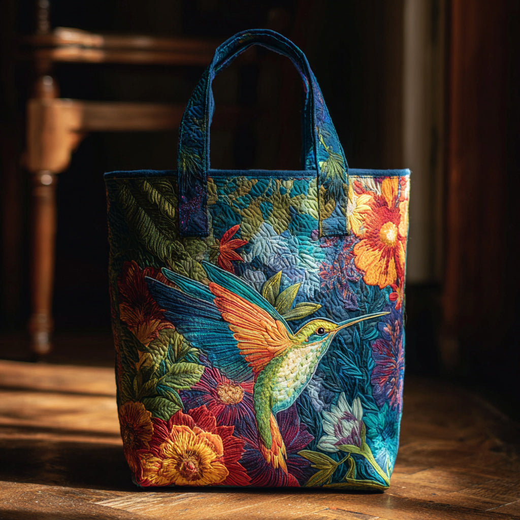 Floral Hummingbird Quilted Tote Bag Womens Tote Bag Birthday Presents For Hummingbird Lovers