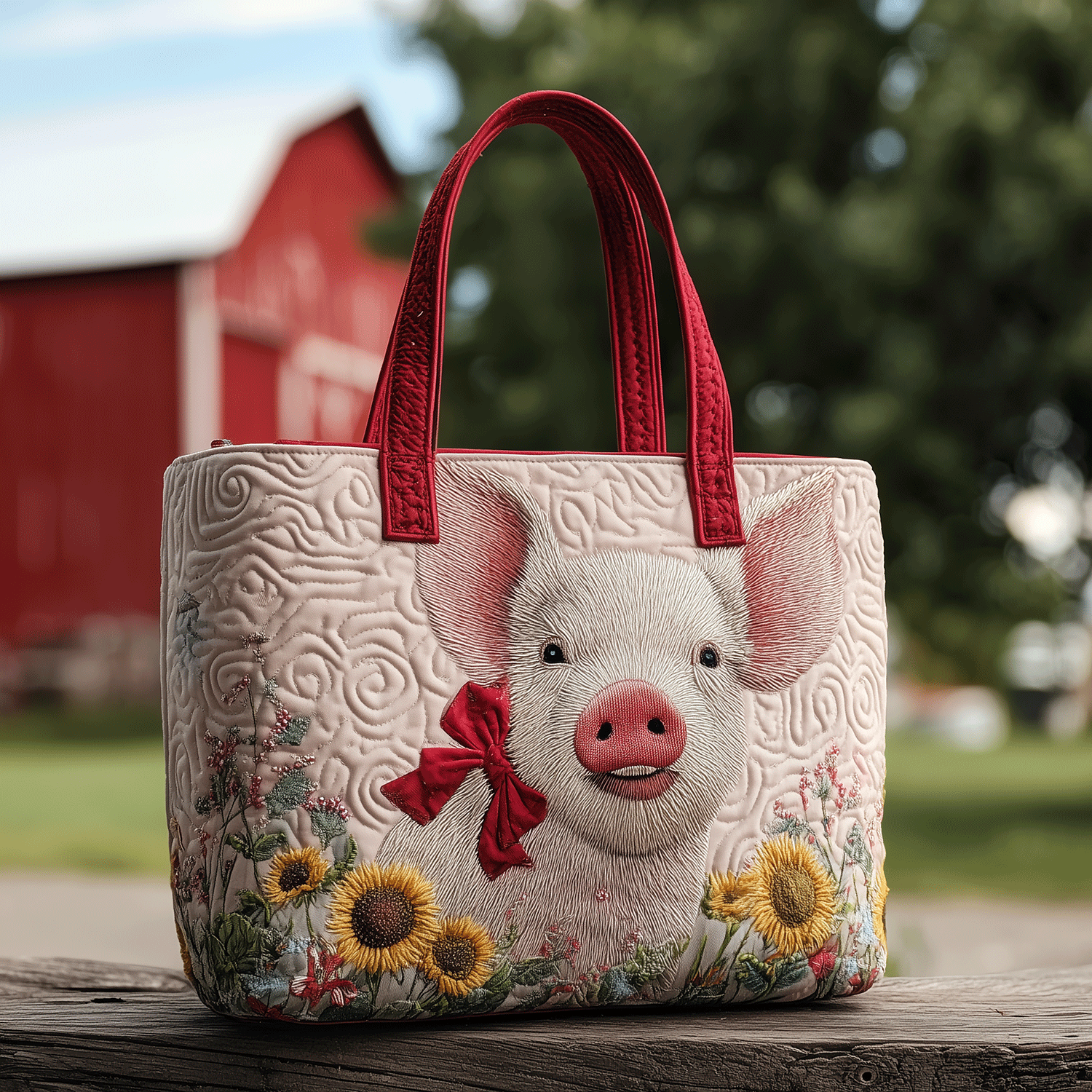 Floral Pig Delight Quilted Tote Bag Trendy Tote Best Gifts For Pig Lovers