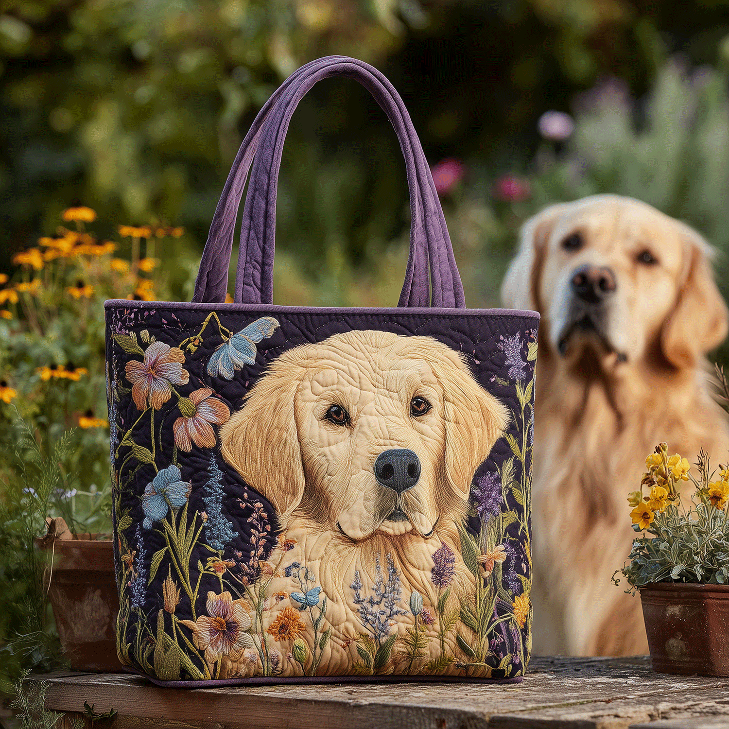 Floral Retriever Love Quilted Tote Bag Work Totes For Women Best Gifts For Golden Retriever Owners