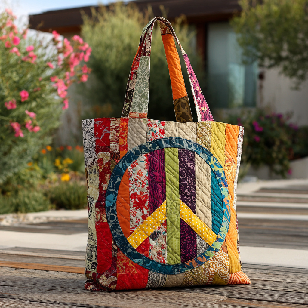 Flower Child Circle Quilted Tote Bag Cool Tote Bags For Women Unique Gifts For Hippies