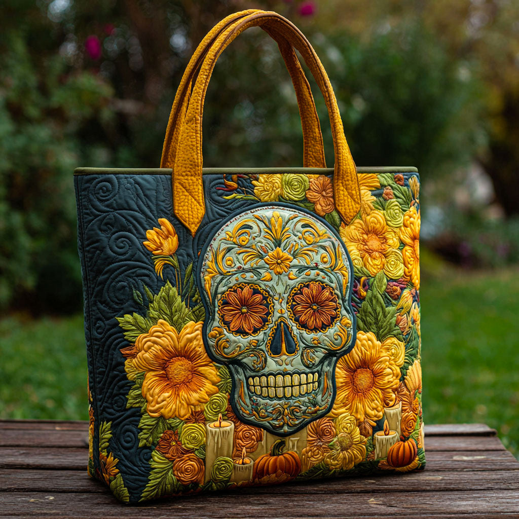 Flowers for the Gone Quilted Tote Bag Best Tote Bag Day Of The Dead Gifts For Mum