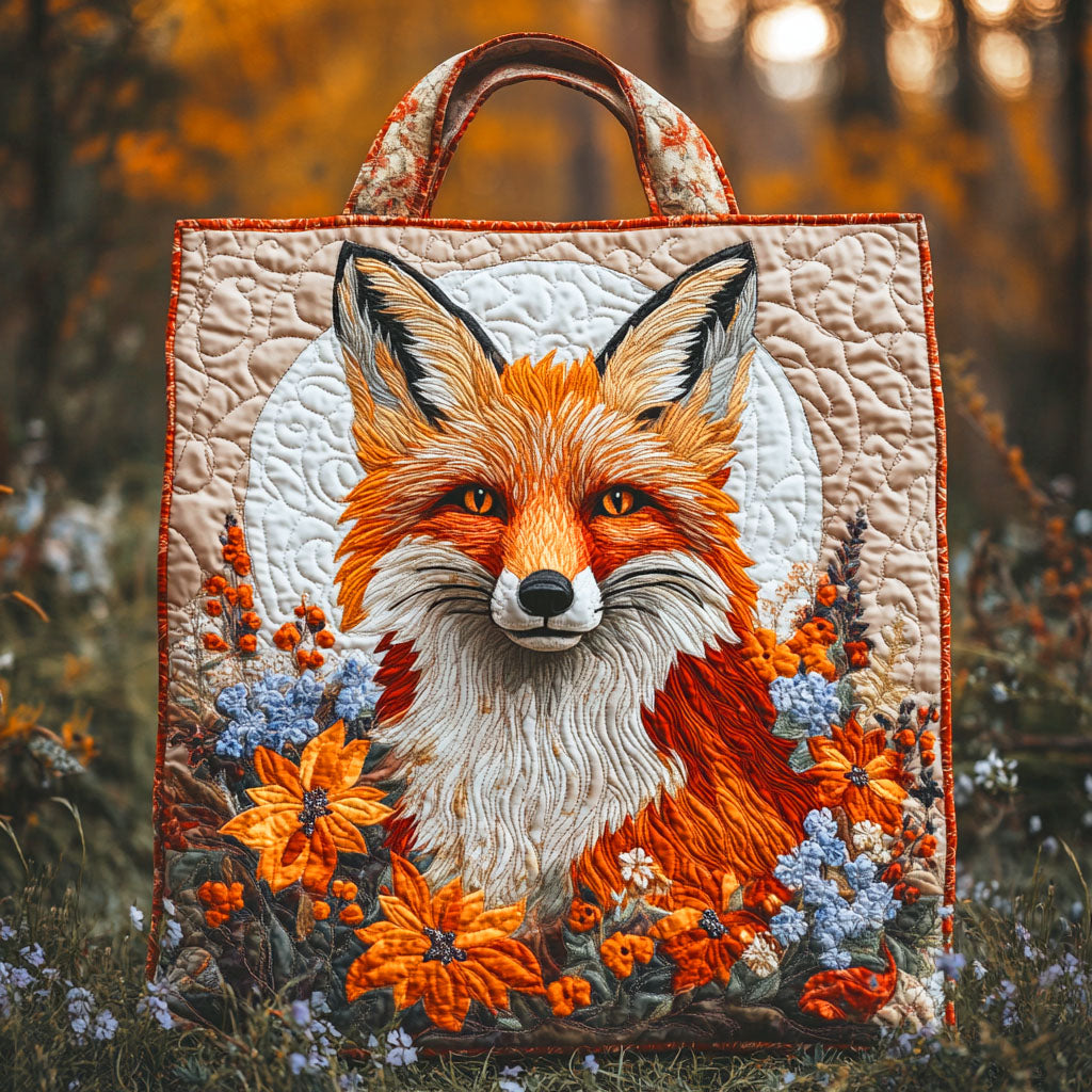 Forest Bloom Fox Quilted Tote Bag Handbags Fox Gift Items
