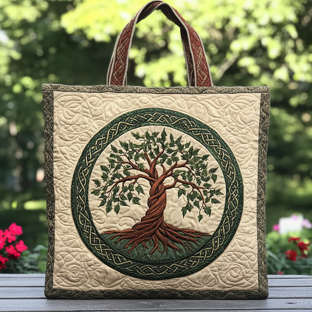 Forest Bloom Quilted Tote Bag Trendy Shoulder Bags Tree Of Life Gifts For Adults