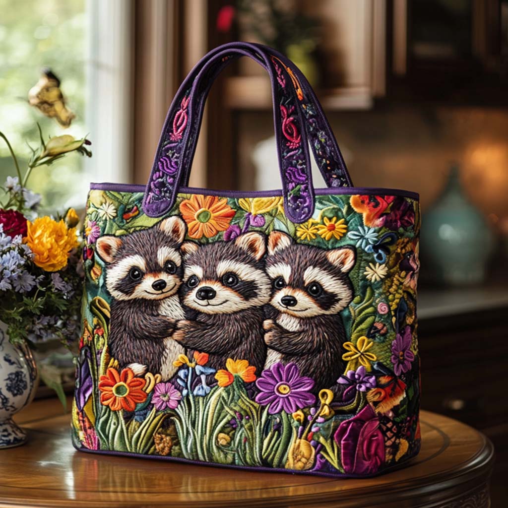 Forest Mischief Quilted Tote Bag Trendy Tote Racoon Lover Gifts