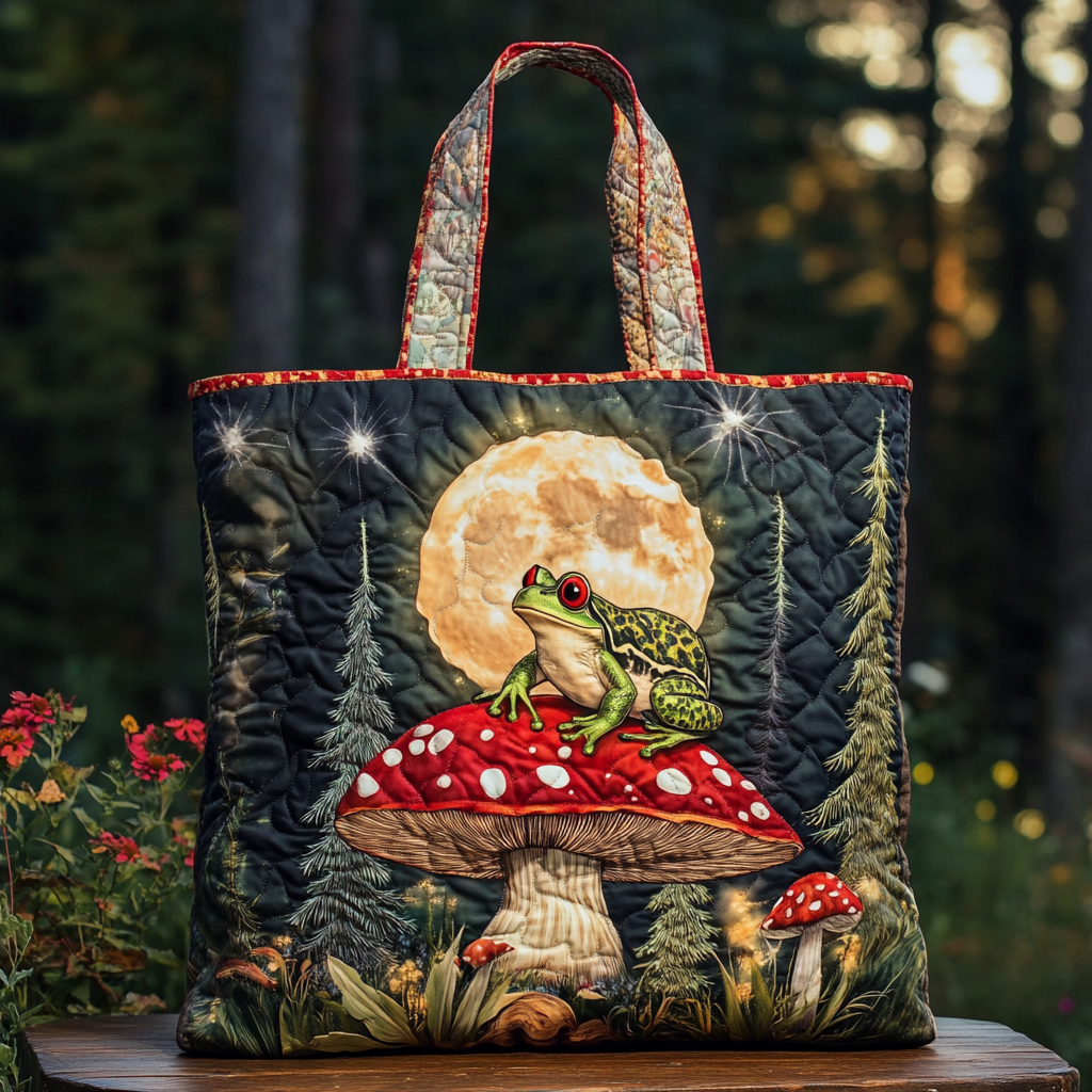 Frog Moonlight Quilted Tote Bag Best Tote Bags For Women Cute Frog Gifts