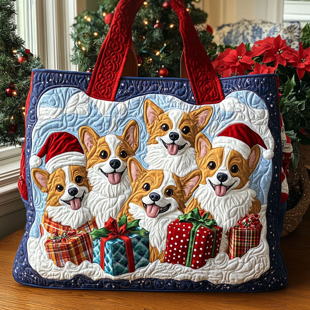 Frosty Corgi Quilted Tote Bag Top Design Tote Bag Corgi Owner Gifts