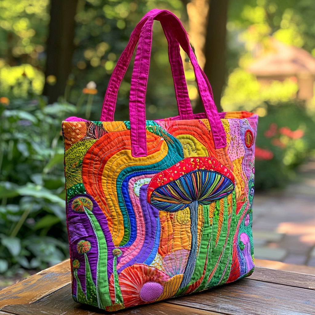 Fungi Haven Quilted Tote Bag Best Everyday Tote Bag Hippie Present Ideas