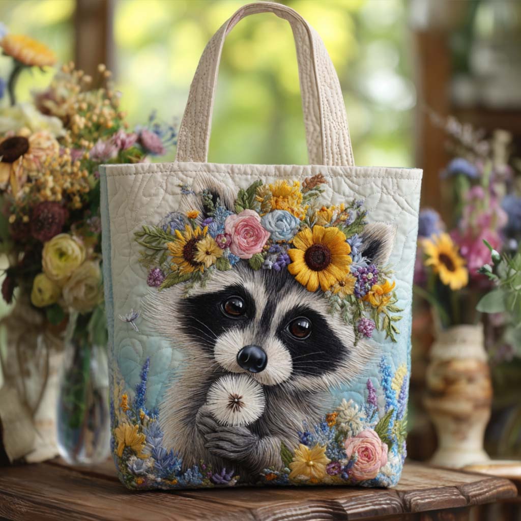 Furry Rascal Quilted Tote Bag High Quality Totes Gifts Raccoon Lovers