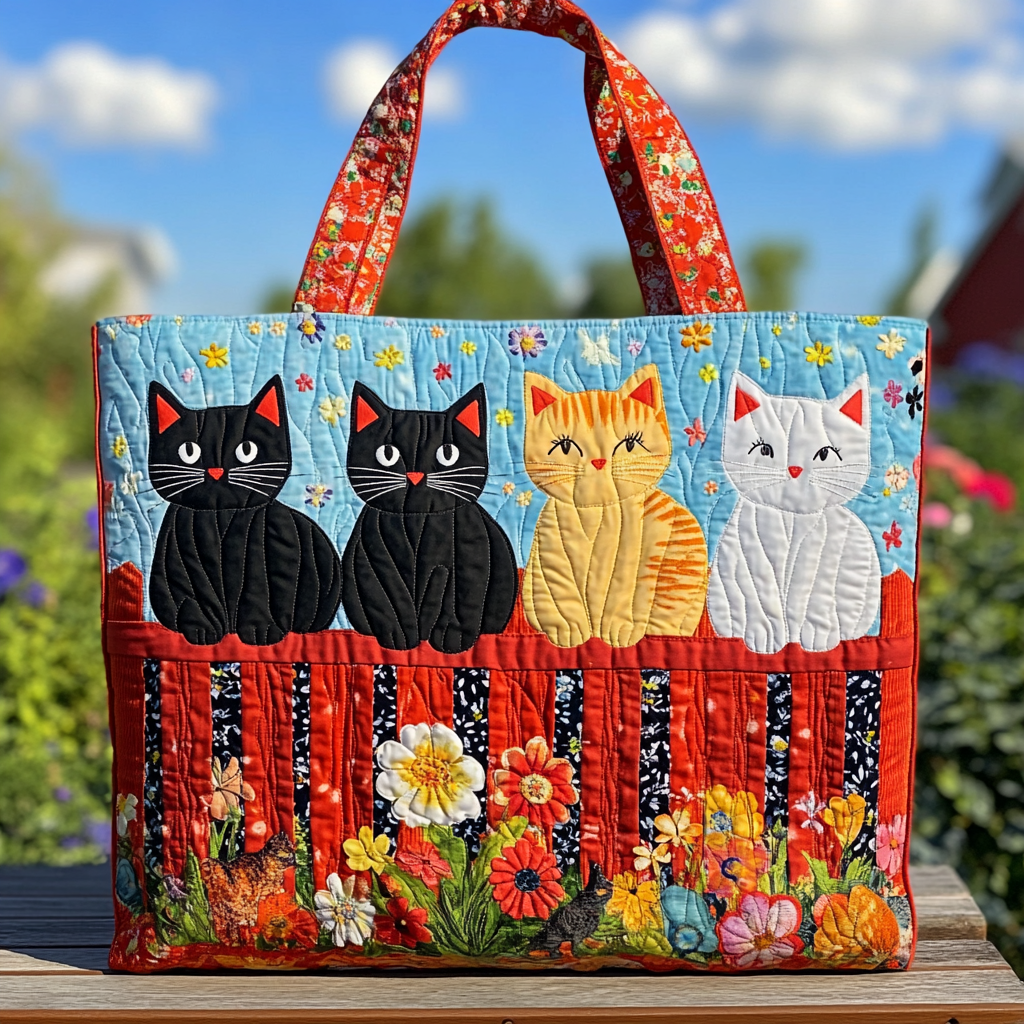 Garden Cat Quilted Tote Bag Best Tote Bag Cool Gifts For Cat Lovers