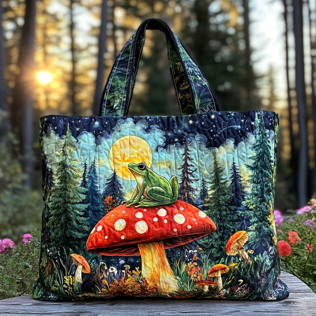 Garden Frog Quilted Tote Bag Tote Bags For Women Funny Frog Gifts