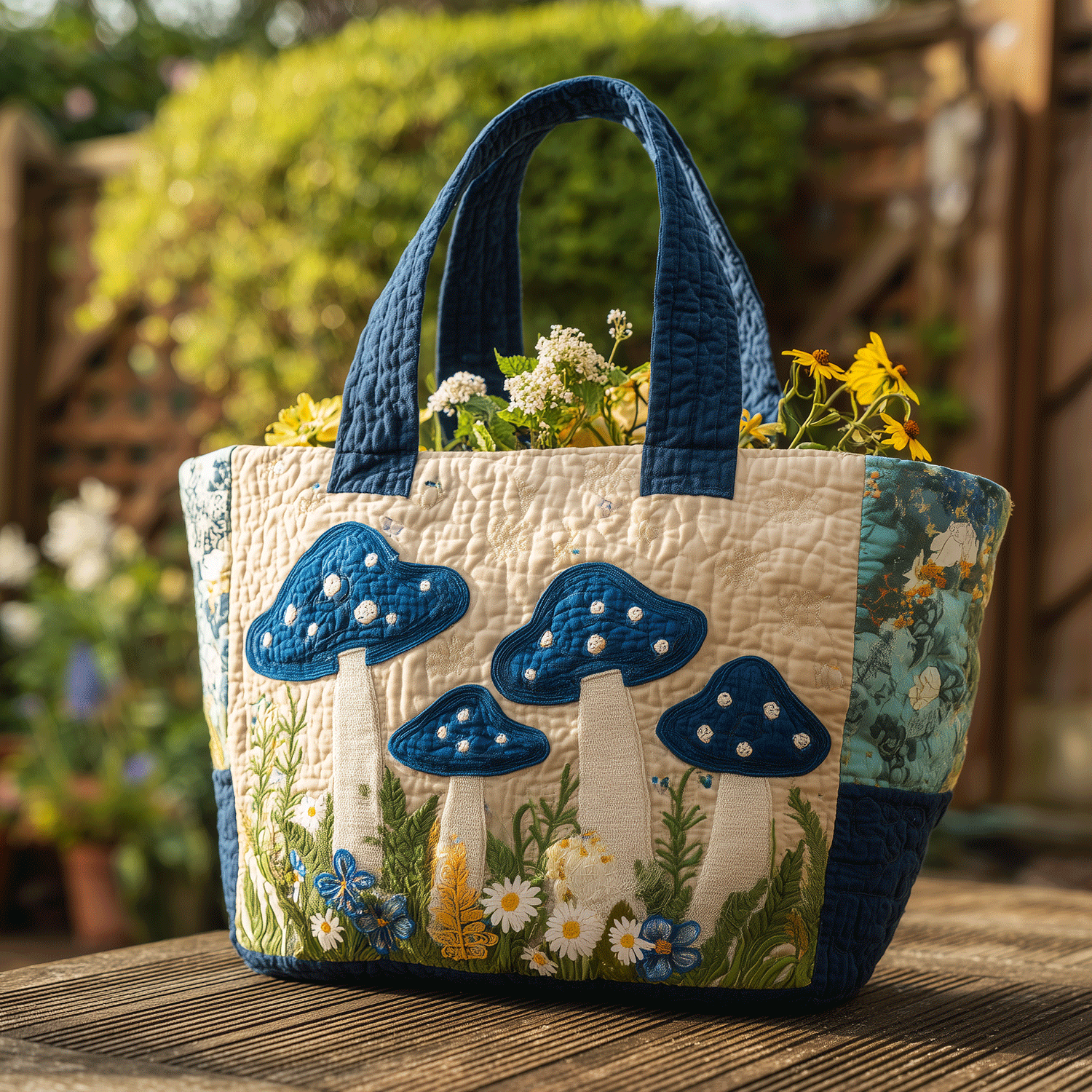 Garden Fungi Quilted Tote Bag Famous Tote Bags Unique Mushroom Gifts