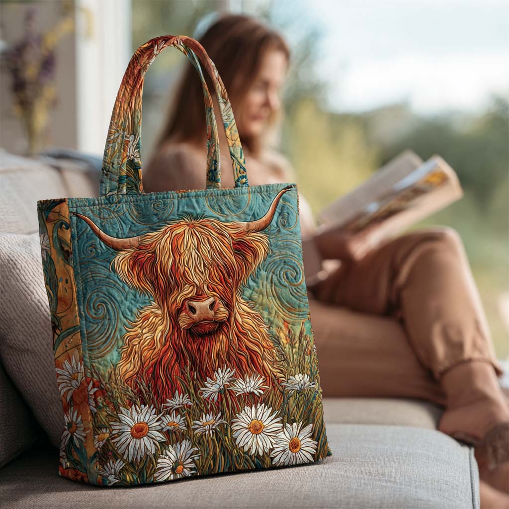 Gentle Horns Quilted Tote Bag Best Shoulder Tote Bag Highland Cattle Merchandise
