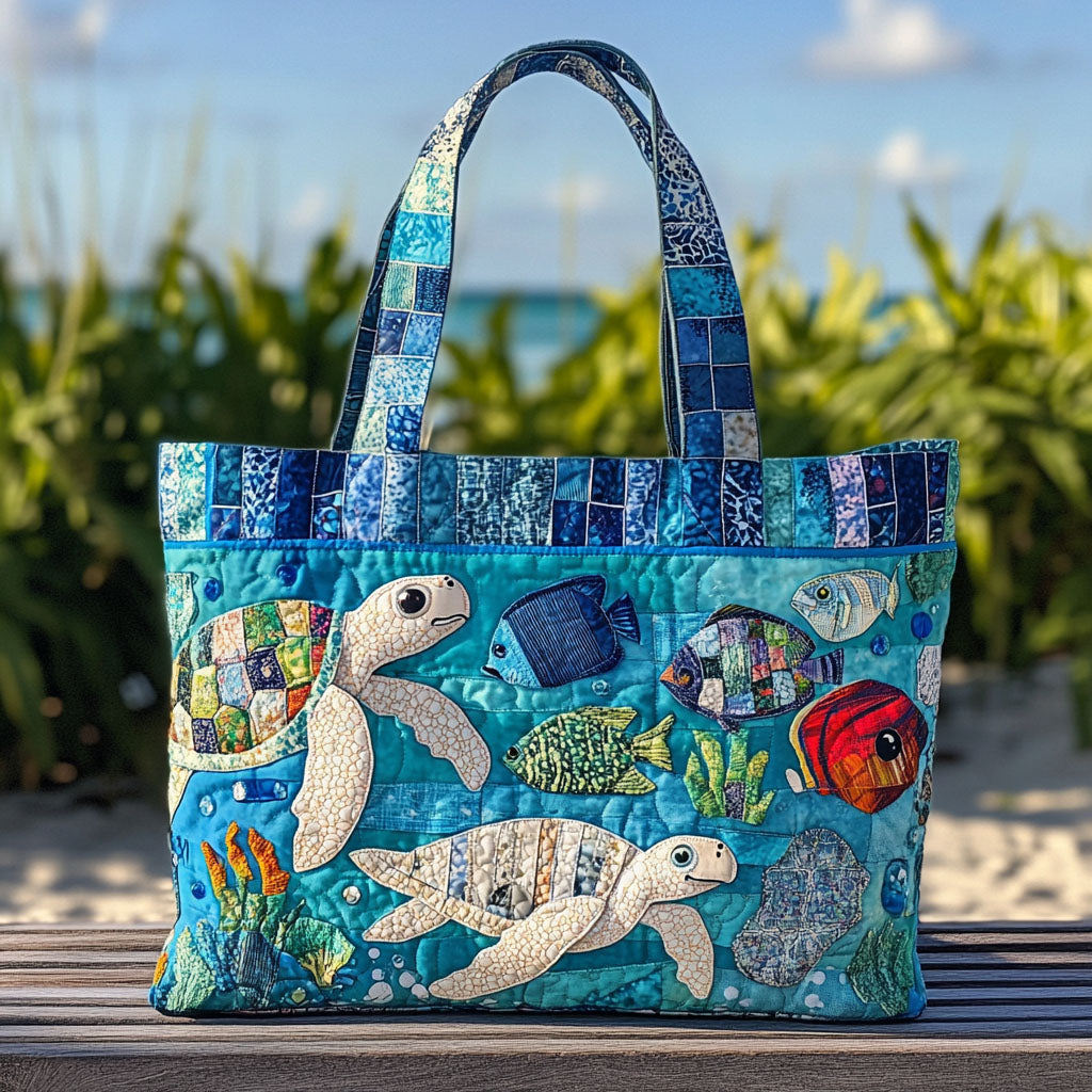 Gentle Tide Quilted Tote Bag Handbags Sea Turtle Gift Shop