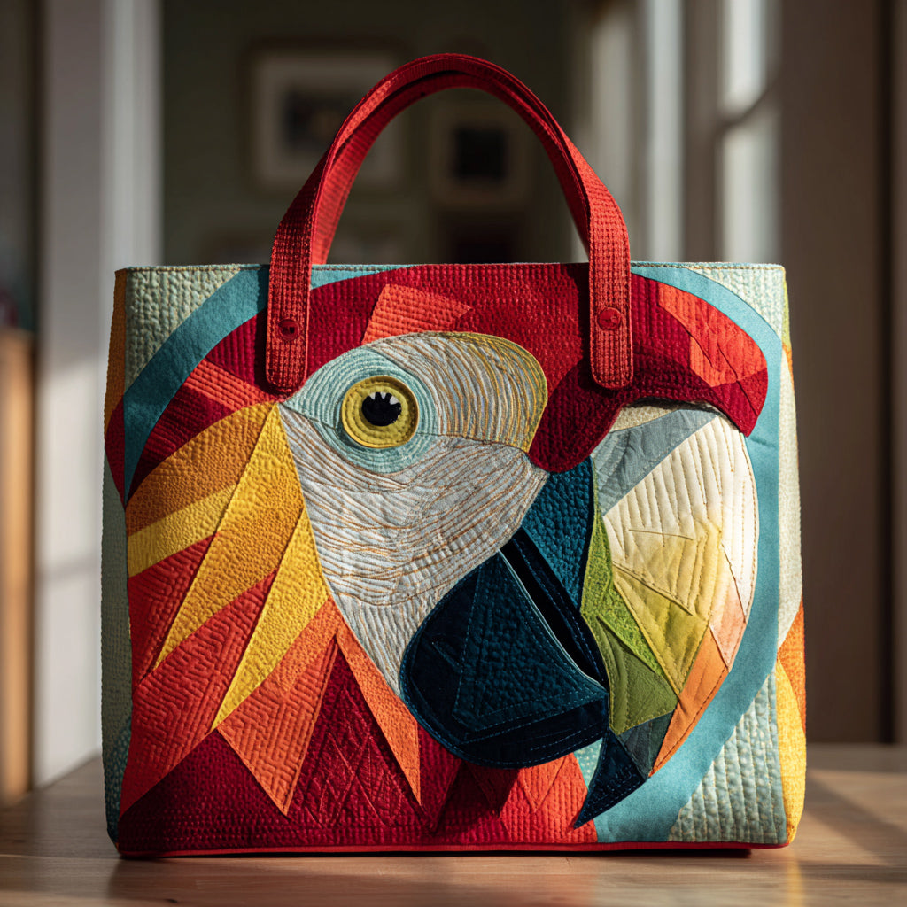 Geometric Macaw Portrait Quilted Tote Bag Shoulder Bag Sale Thoughtful Mother's Day Gifts