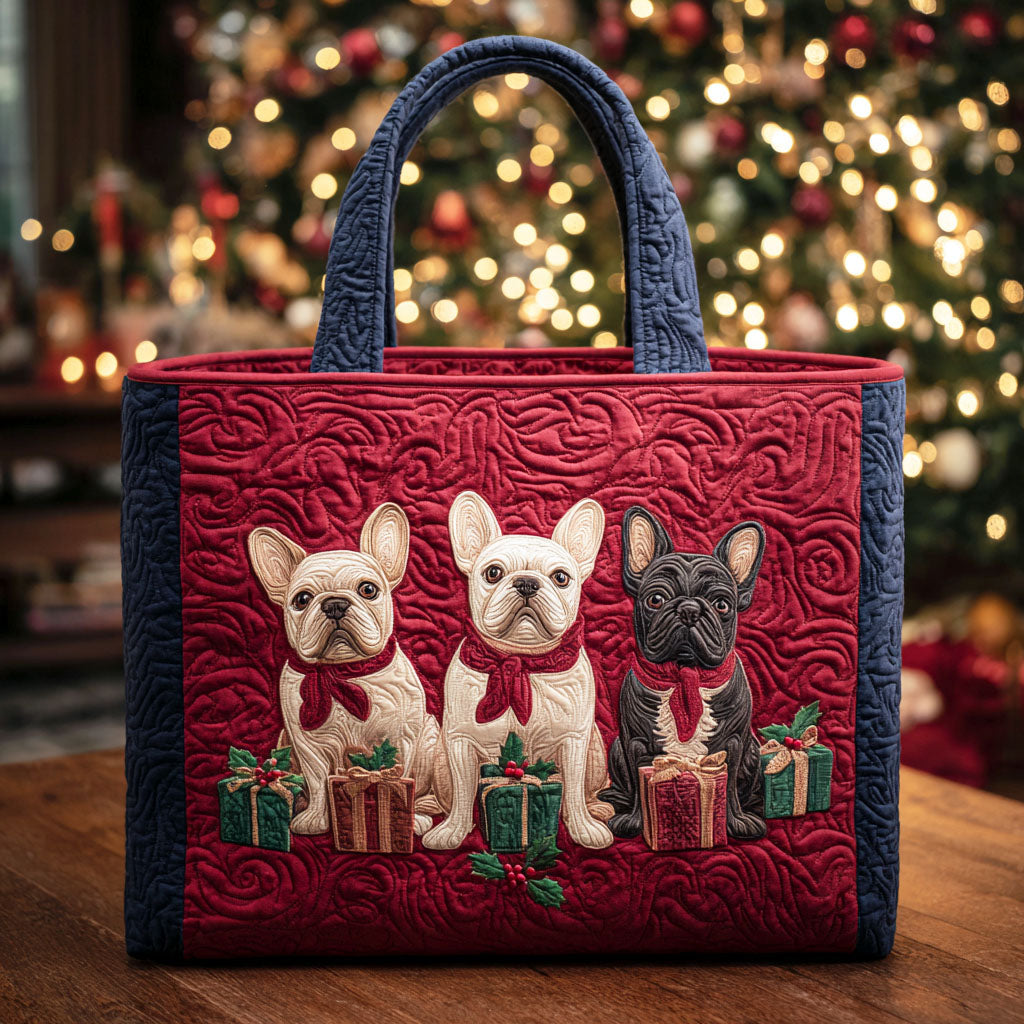 Gift Box Puppies Quilted Tote Bag Shoulder Bag Hobo French Bulldog Gifts For Women