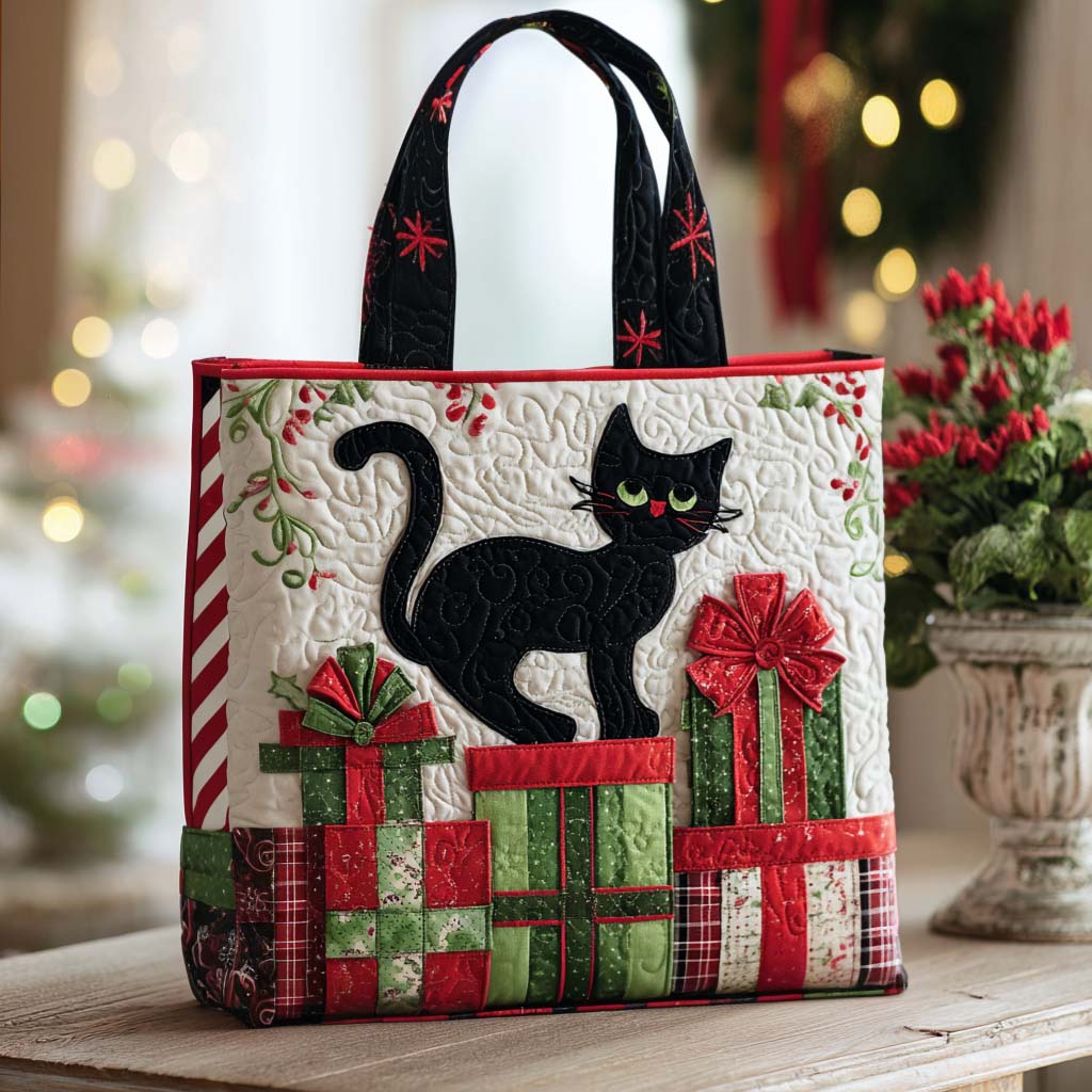 Gift Cat Quilted Tote Bag Best Handbag For Everyday Use Gift Idea For Cat Owner