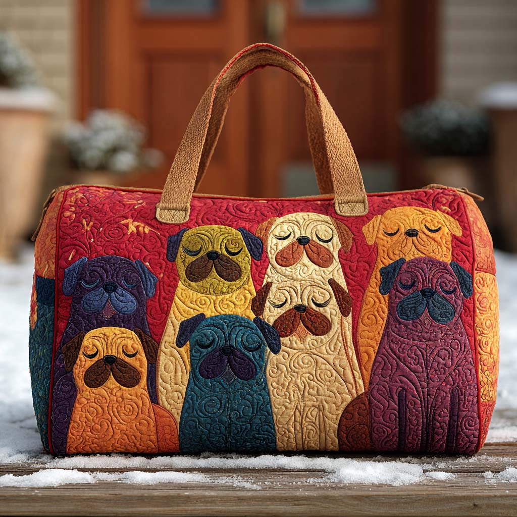 Giggle Pug Quilted Duffle Bag Big Gym Bag Cute Themed Dog Gift Ideas