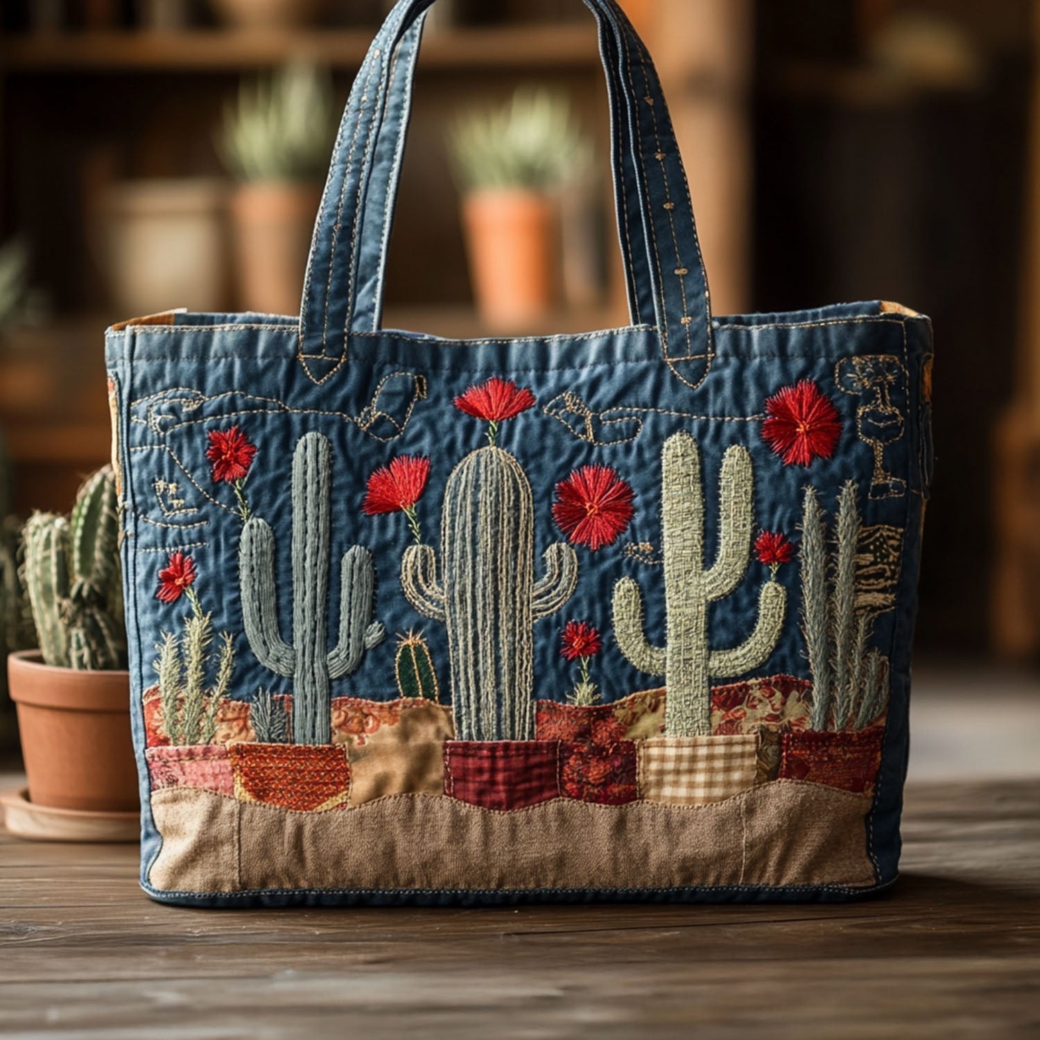 Gilded Succulent Quilted Tote Bag Best Handbag For Everyday Use Unique Cactus Gifts