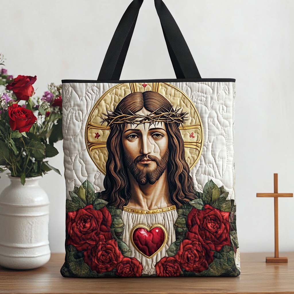 Glorious Jesus Light Quilted Tote Bag Vintage Shoulder Bag Unique Christian Gifts